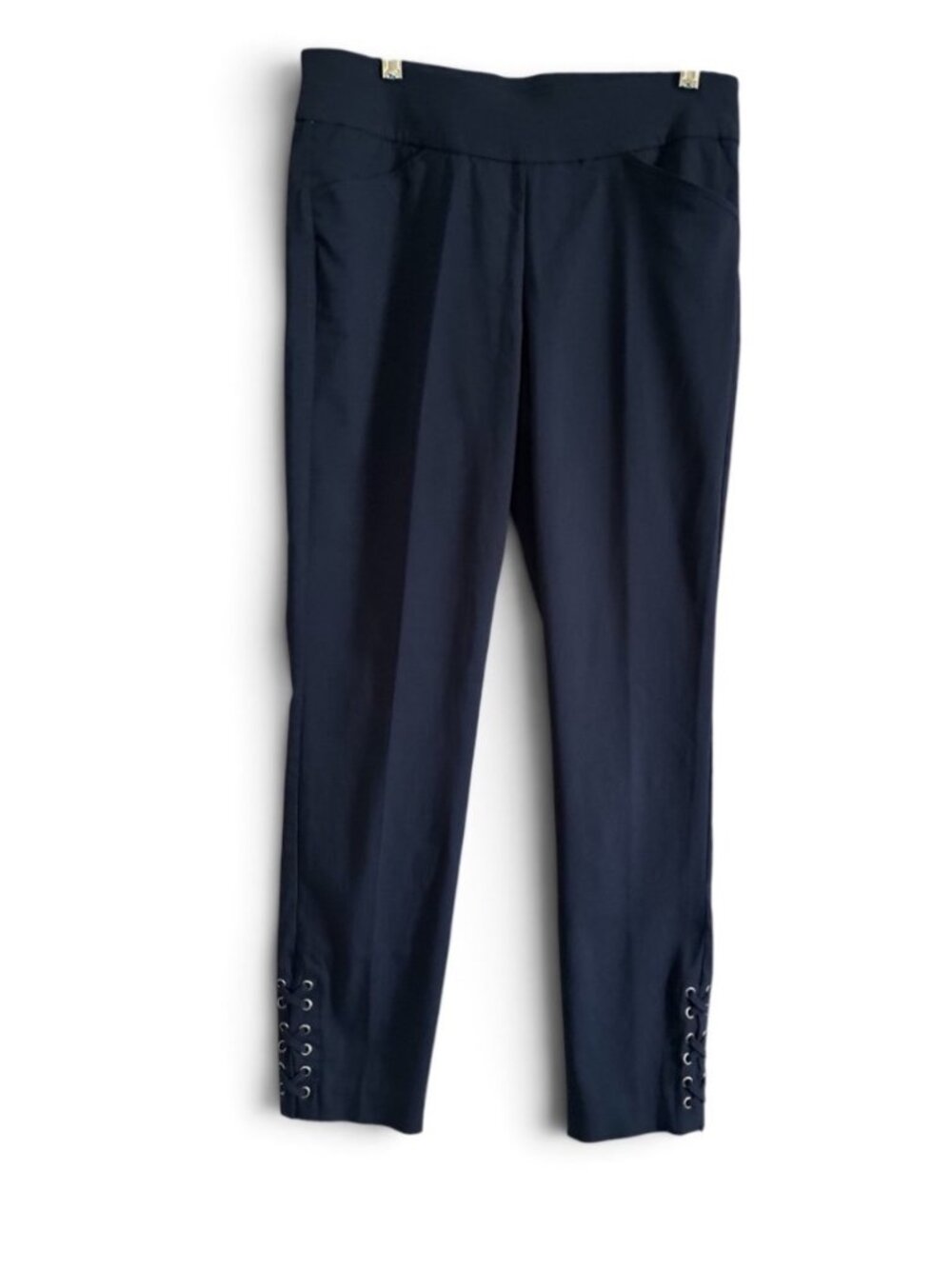 Christopher & Banks Signature Slimming Navy Stretch Waist Pants Rivet Legs 6